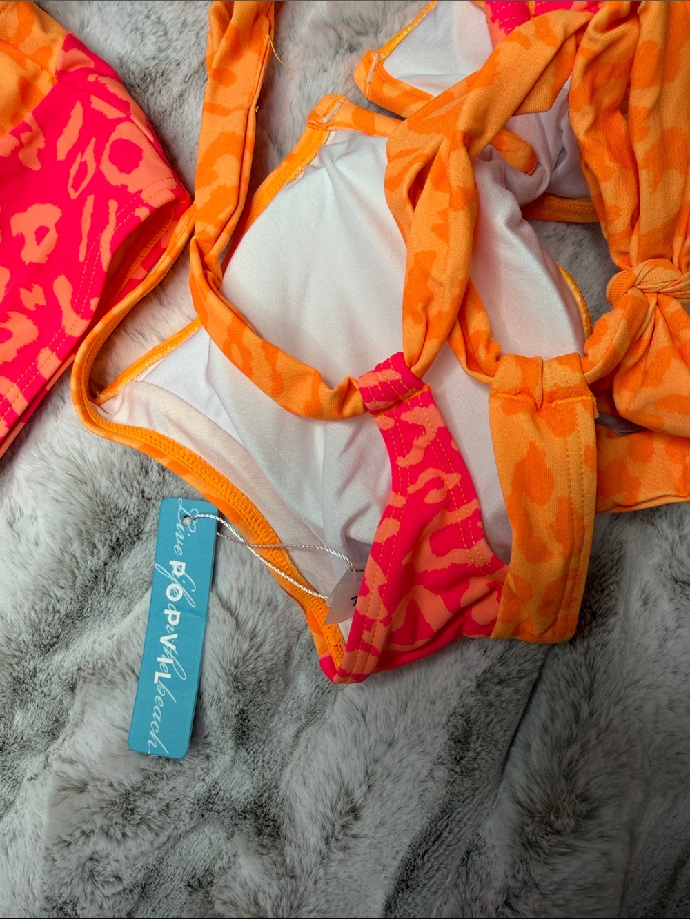 Neon Pink & Orange V‑Neck High Waist Bikini - Picture 7 of 8